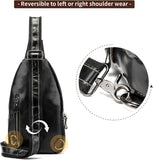 Handmade Genuine Leather Crossbody Sling Bag Crocodile Embossing Chest Bag Waterproof Shoulder Bag