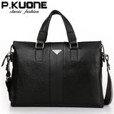 P.Kuone Luxury Brand Men's Genuine Leather Messenger Bag - Business Laptop & Shoulder Handbag