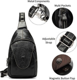 Handmade Genuine Leather Crossbody Sling Bag Crocodile Embossing Chest Bag Waterproof Shoulder Bag