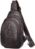 Crocodile Leather Sling Bag with Leather Strap, 3 Zipper Crossbody Shoulder Bags for Travel Hike Everyday Carry