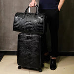 Leather Crocodile Pattern Travel Luggage with Handbag Men Head Cowhide Universal Wheel Suitcase 20 Inch Boarding Case