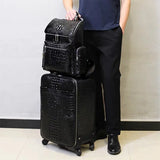 Leather Crocodile Pattern Travel Luggage with Handbag Men Head Cowhide Universal Wheel Suitcase 20 Inch Boarding Case