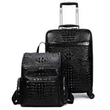 Leather Crocodile Pattern Travel Luggage with Handbag Men Head Cowhide Universal Wheel Suitcase 20 Inch Boarding Case