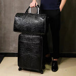 Leather Crocodile Pattern Travel Luggage with Handbag Men Head Cowhide Universal Wheel Suitcase 20 Inch Boarding Case