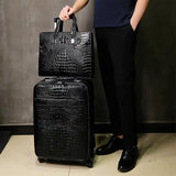 Leather Crocodile Pattern Travel Luggage with Handbag Men Head Cowhide Universal Wheel Suitcase 20 Inch Boarding Case