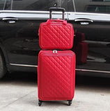 20"24" Inch Women Cabin Leather Trolley Suitcase 16" Spinner Hand Luggage on Wheels